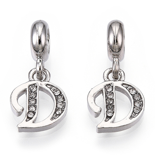 

PandaHall Platinum Rack Plating Alloy Rhinestone European Dangle Charms, Large Hole Pendants, Letter, Cadmium Free & Lead Free, Letter.D...