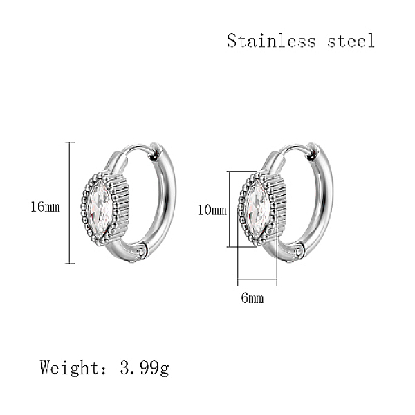 

PandaHall Cubic Zirconia Hoop Earrings, 304 Stainless Steel Earrings, Oval, 16x6mm Cubic Zirconia Oval Clear