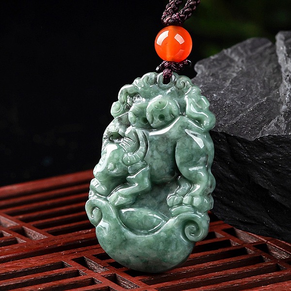 

PandaHall Natural Jadeite Pendant Necklaces, with Resin Bead and Wax Rope, the 12 Chinese Zodiac, Cattle, 26.85 inch(68.2cm), Pendant...