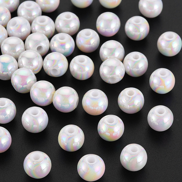 

PandaHall Opaque Acrylic Beads, AB Color Plated, Round, White, 8x7mm, Hole: 2mm, about 1745pcs/500g Acrylic Round White