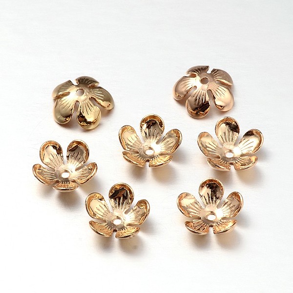 

PandaHall Rack Plating 5-Petal Brass Bead Caps, Golden, 12~16.5x3~7mm, Hole: 0.5mm Brass