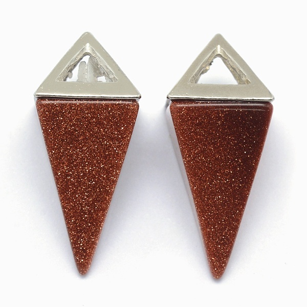 

PandaHall Synthetic Goldstone Pendants, with Alloy Findings, Triangle, Platinum, 34x14x14.5mm, Hole: 4x6mm Goldstone Triangle