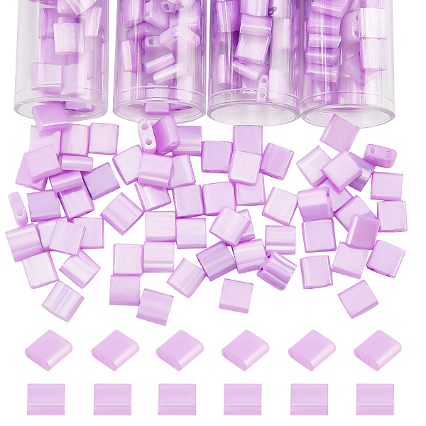

PandaHall About 304 Pcs Tila Beads, 5mm 2-Hole Glass Seed Beads Plum Rectangle Mini Beads Japanese Glass Beads for Christmas DIY Craft..., Purple