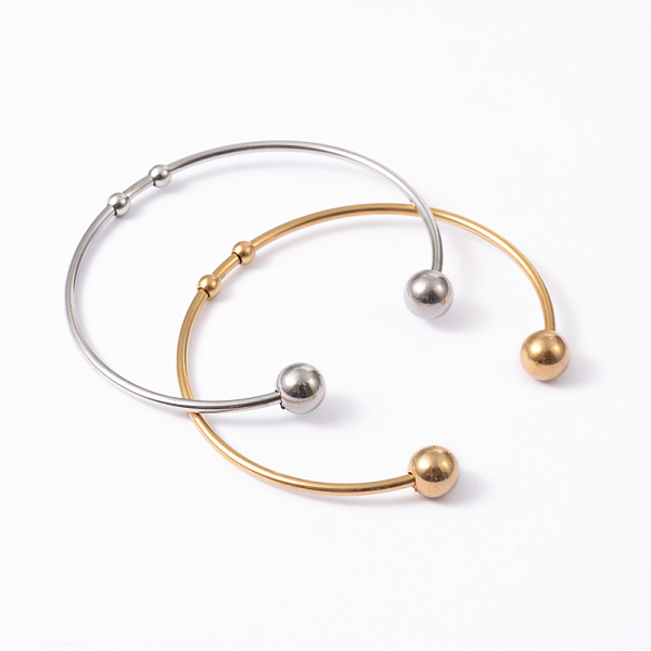 

PandaHall Fashion 304 Stainless Steel Cuff Bangles Torque Bangles, End with Immovable Round Beads, Mixed Color, 50~65mm 304 Stainless Steel