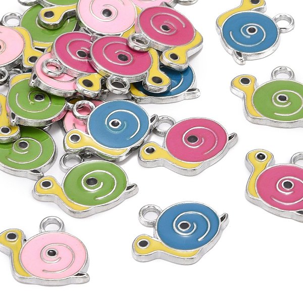 

PandaHall Alloy Enamel Pendants, Cadmium Free & Lead Free, Snail, Platinum, Mixed Color, about 16mm long, 18mm wide, 2mm thick, hole: 2mm..., Multicolor