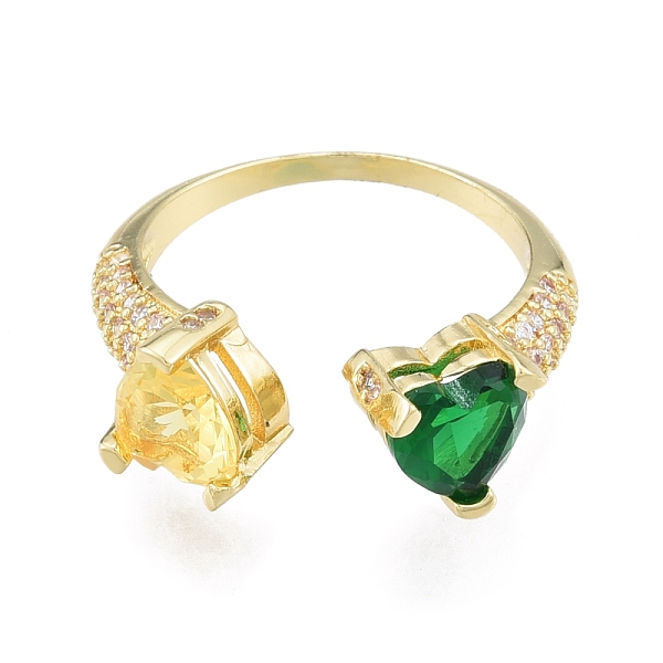 

PandaHall Colorful Cubic Zirconia Heart Open Cuff Ring, Brass Jewelry for Women, Real 18K Gold Plated, US Size 8 3/4(18.7mm) Brass+Cubic...