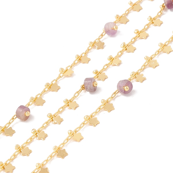 

PandaHall Natural Amethyst Column Beaded Chains, with Brass Paperclip Chains and Star Charm, Soldered, with Spool, Lead Free & Cadmium Free...