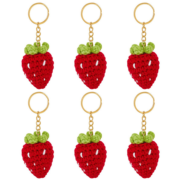 6Pcs Handmade Crochet Wool Strawberry Keychains