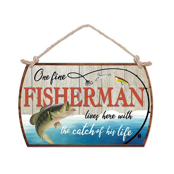 

PandaHall Fisherman Decor Sign, Fishing Wood Plaque Sign One Fine Fisherman Lives Here With The Catch Of His Life Wall Hanging Decor Funny...