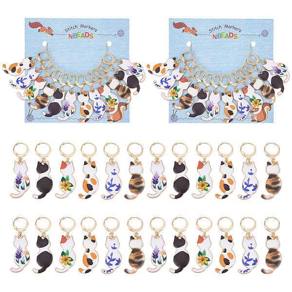 

PandaHall Alloy Enamel Cat Pendant Stitch Markers, Crochet Leverback Hoop Charms, Locking Stitch Marker with Wine Glass Charm Ring, Mixed..., Multicolor