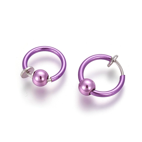 

PandaHall Electroplate Brass Retractable Clip-on Earrings, Non Piercing Spring Hoop Earrings, Cartilage Earring, with Removable Beads..., Purple