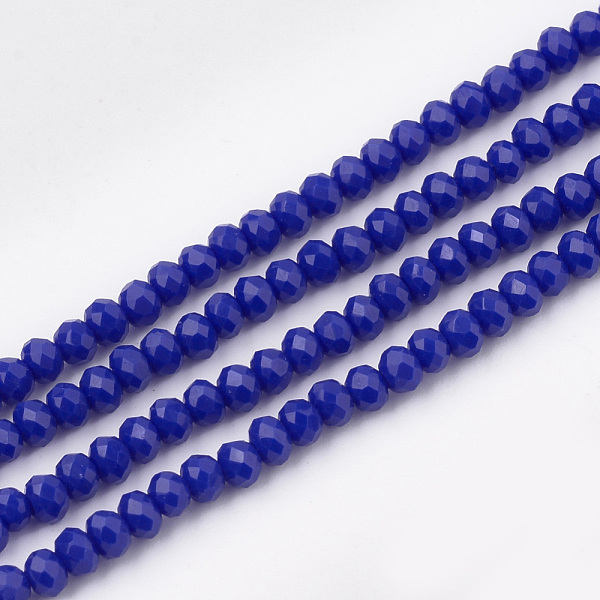 

PandaHall Opaque Solid Color Glass Beads Strands, Faceted, Rondelle, Blue, 3x2mm, Hole: 0.5mm, about 150~155pcs/strand, 14.96 inch~15.35...