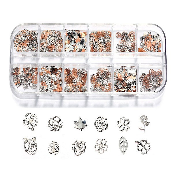 Pandahall Alloy Cabochons, Alloy Computer Patch, Nail Art Decoration Accessories For Women, Flower & Leaf, Silver, 4~6X2~2.5Mm, About...