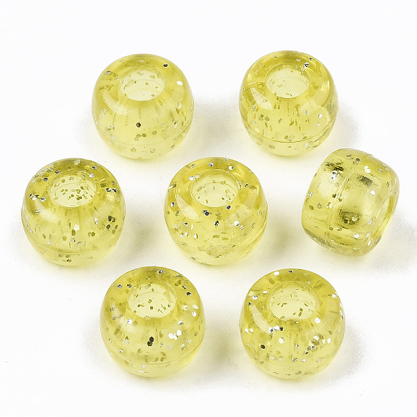 

PandaHall Transparent Acrylic European Beads, Large Hole Beads, with Glitter Powder, AB Colour Plated, Column, Yellow, 6x9mm, Hole: 4mm...