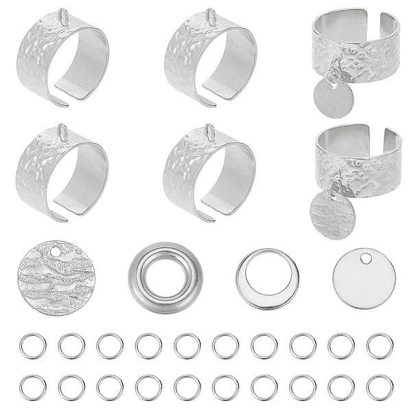 

PandaHall DELORIGIN DIY Flat Round Charms Cuff Ring Making Kit, Including 304 Stainless Steel Open Finger Ring Components & Jump Ring &...