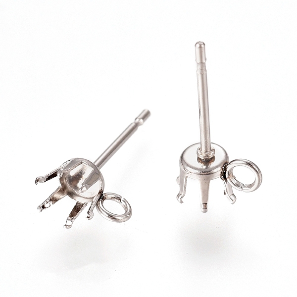 

PandaHall 304 Stainless Steel Post Stud Earring Settings, Prong Earring Setting, with Loop, Stainless Steel Color, 15.2x7.2~7.5mm, Hole...