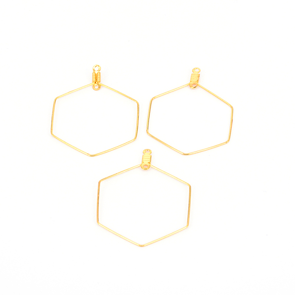 

PandaHall Stainless Steel Wire Pendants, Hoop Earring Findings, Hexagon, Golden, 24 Gauge, 40.5x29x0.5mm, Hole: 1.2mm Stainless Steel