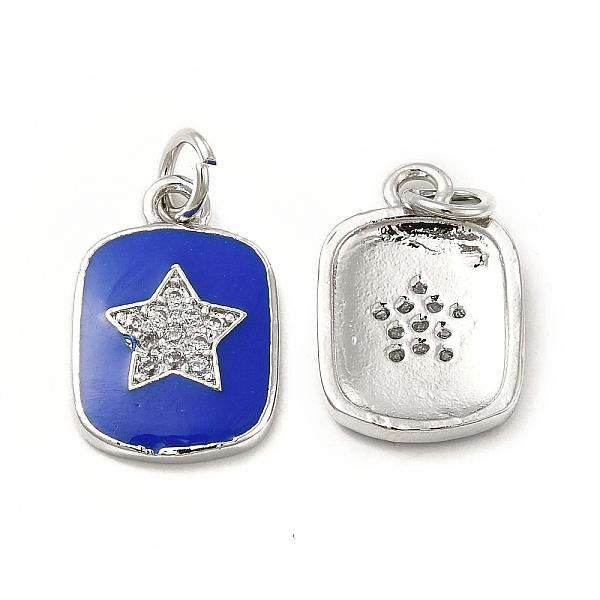 

PandaHall Brass Micro Pave Cubic Zirconia Pendants, with Enamel & Jump Ring, Rectangle with Star Charm, Platinum, Blue, 16x11x2mm, Hole...