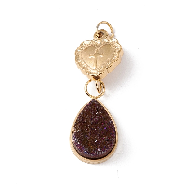 

PandaHall Electroplated Natural Druzy Quartz Pendants, with Ion Plating(IP) 304 Stainless Steel Findings, Purple Plated, Heart & Drop...
