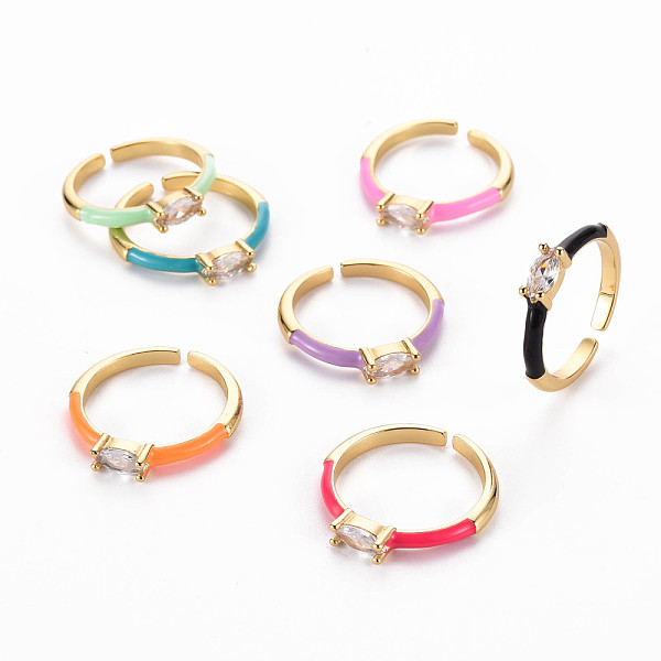 

PandaHall Brass Enamel Cuff Rings, Open Rings, Solitaire Rings, with Clear Cubic Zirconia, Nickel Free, Horse Eye, Golden, Mixed Color, US..., Multicolor