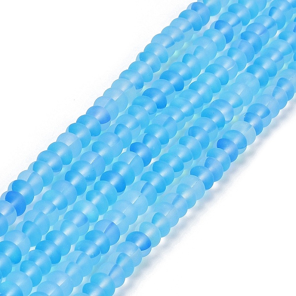 

PandaHall Frosted Transparent Glass Beads Strands, Rondelle, Light Sky Blue, 8x5mm, Hole: 1mm, about 75pcs/strand, 14.96''(38cm) Glass...