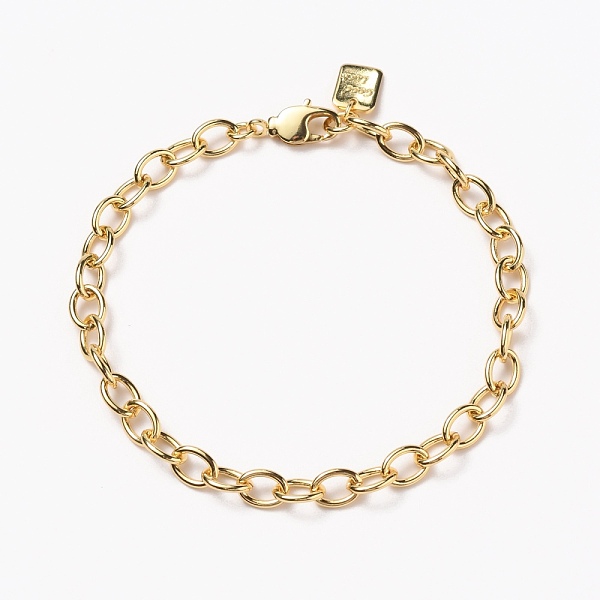 

PandaHall Brass Cable Chain Bracelets, with Lobster Claw Clasps, Long-Lasting Plated, Word Good Luck, Real 18K Gold Plated, 8-1/4 inch(21cm)...