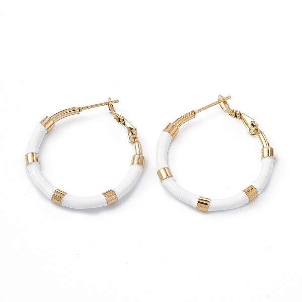 

PandaHall Vacuum Plating 201 Stainless Steel Hoop Earrings for Women, Enamel Ring Earring with 304 Stainless Steel Pin, Golden, White...