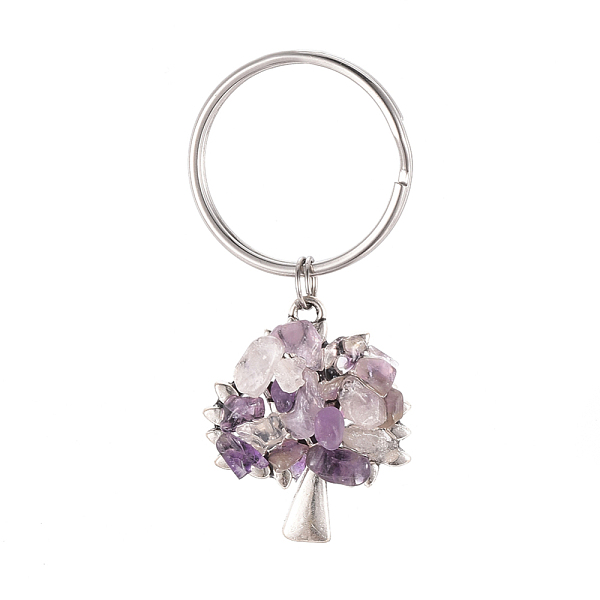 

PandaHall Chip Natural Amethyst Keychain, with Antique Silver Plated Alloy Pendants and 316 Surgical Stainless Steel Split Key Rings, Tree...