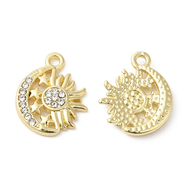 

PandaHall Alloy Rhinestone Pendants, Moon with Sun Charms, Golden, 16x13.5x2.5mm, Hole: 1.6mm Alloy+Rhinestone Moon Clear