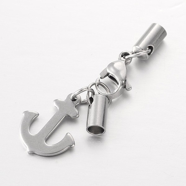 

PandaHall 304 Stainless Steel Lobster Claw Clasps, with Cord Ends and Anchor Charms, Stainless Steel Color, 42mm, Hole: 3mm 304 Stainless...