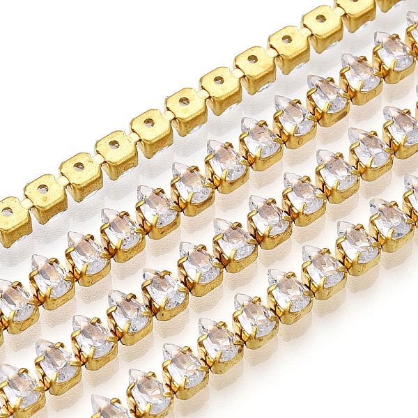 

PandaHall Teardrop Cubic Zirconia Strass Chains, Gold Plated Brass Link Chains, Soldered, with Spool, Clear, 5mm, about 16.40 Feet(5m)/Roll...
