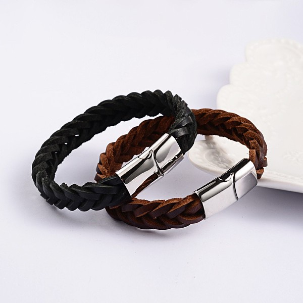 

PandaHall Trendy Leather Braided Cord Bracelets, with 304 Stainless Steel Magnetic Clasps, Mixed Color, 215x12x6mm Leather Multicolor