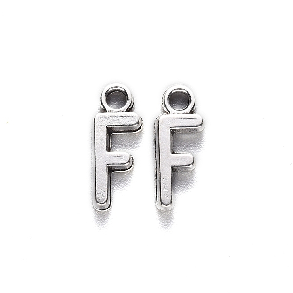 

PandaHall Tibetan Style Alloy Pendants, Cadmium Free & Lead Free, Letter F, F: 16x6x2mm, Hole: 2mm, about 1665pcs/1000g Alloy Letter F
