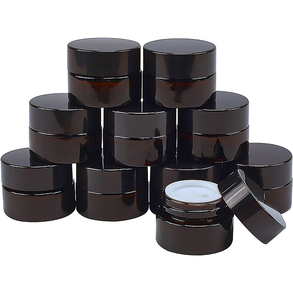 

PandaHall BENECREAT 10 Pack Glass Round Jars Dark Amber Cosmetic Glass Jars with White Inner Liners and Black Plastic Lids for Beauty...