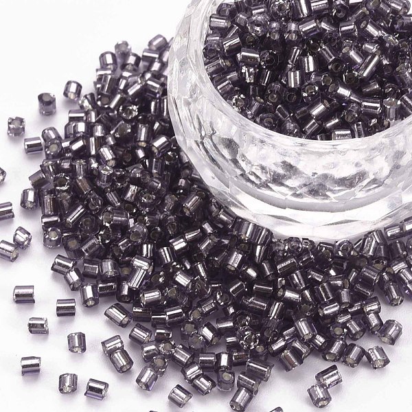 

PandaHall 8/0 Glass Bugle Beads, Silver Lined, Medium Purple, 2.5~3x2.5mm, Hole: 1mm, about 15000pcs/pound Glass