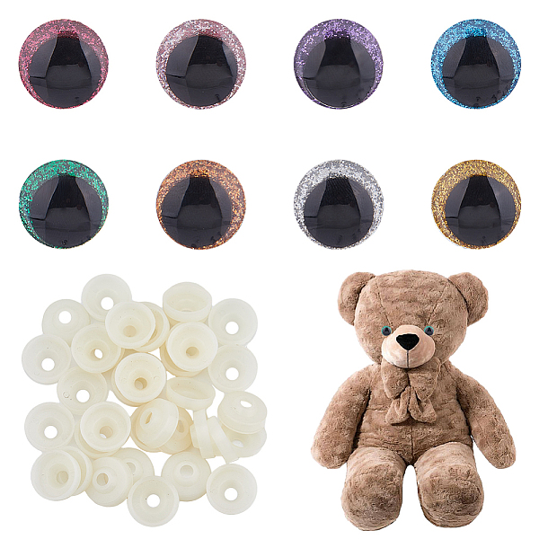 

PandaHall SUPERFINDINGS 48 Sets 8 Colors Plastic Doll Craft Eyes, Safety Eyes, with Spacer and Sequin Shim, for Toy DIY Accessories, Half..., Multicolor