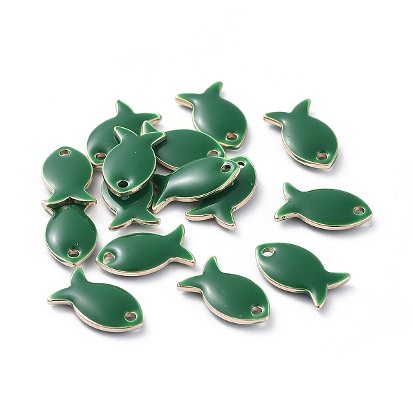 

PandaHall Brass Charms, with Enamel, Fish, Raw(Unplated), Green, 13.5x7.5x2mm, Hole: 1.2mm Brass+Enamel Fish Green
