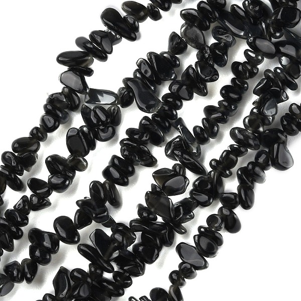 

PandaHall Natural Obsidian Beads Strands, Chip, 1.5~4.5x3~13x2.5~8mm, Hole: 0.6mm, 30.94~31.97 inch(78.6~81.2cm) Obsidian Chip