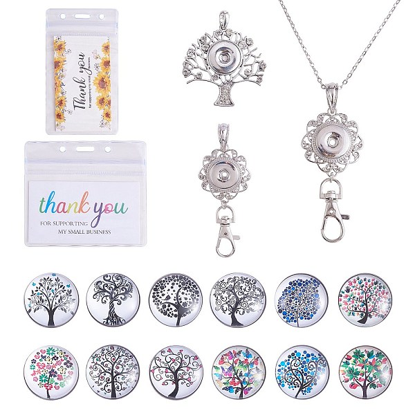 

PandaHall DIY Interchangable Pendant ID Card Holder Necklace Making Kit, Including Tree Of Life Glass Snap Cabochon, 304 Stainless Steel..., Multicolor