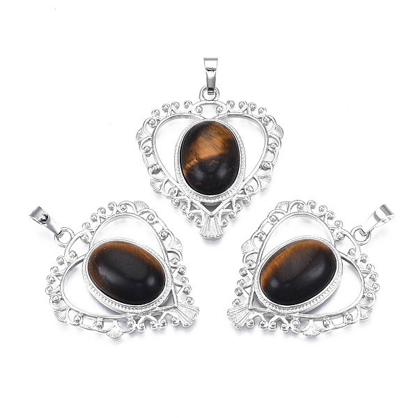 

PandaHall Natural Tiger Eye Pendants, with Rack Plating Platinum Tone Brass Findings, Heart, 38.5x34x8mm, Hole: 7x5mm Tiger Eye Heart