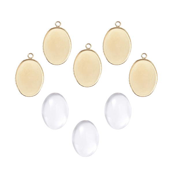 

PandaHall DIY Pendant Making, with 304 Stainless Steel Pendant Cabochon Settings and Transparent Oval Glass Cabochons, Golden, Cabochon..., Clear