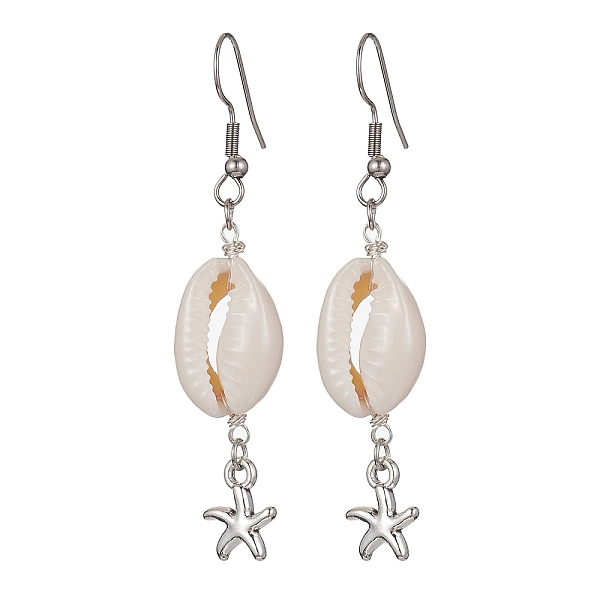 

PandaHall Natural Shell Dangle Earrings, Tibetan Style Alloy Long Drop Earrings with 304 Stainless Steel Pins, Starfish, 63x12.7mm Shell...