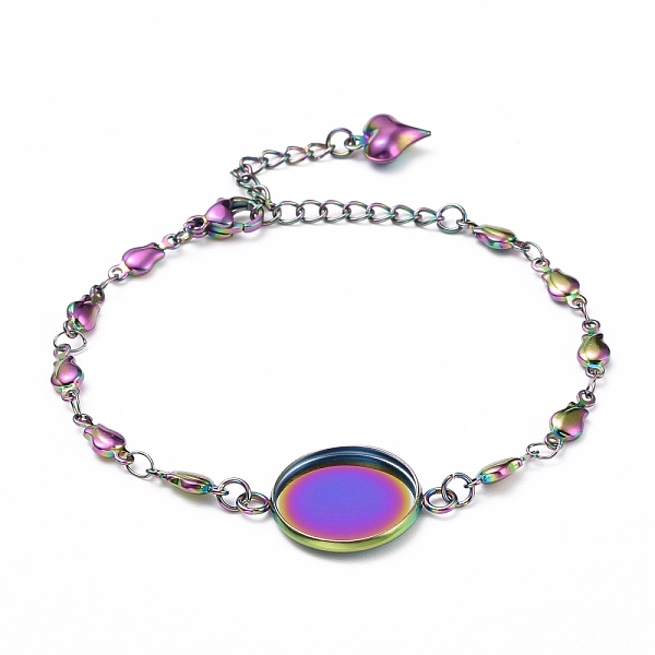 

PandaHall Valentine's Day Rainbow Color 304 Stainless Steel Bracelet Making, with Lobster Claw Clasps, Flower Link Chains and Flat Round...