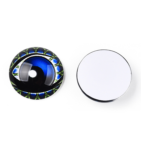 

PandaHall Glass Cabochons, Half Round with Eye, Kaleidoscope, Blue, 20x6.5mm Glass Half Round Blue