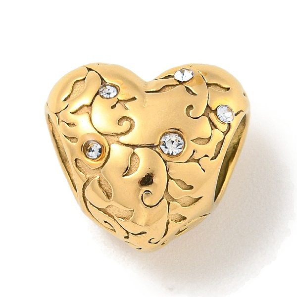 

PandaHall 304 Stainless Steel Rhinestone European Beads, Large Hole Beads, Heart, Golden, 10.5x11.5x8.5mm, Hole: 4.5mm Stainless..., Clear