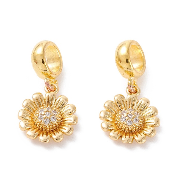 

PandaHall Brass Cubic Zirconia European Dangle Charms, Largr Hole Pendants, Long-Lasting Plated, Real 18K Gold Plated, Flower, Clear...