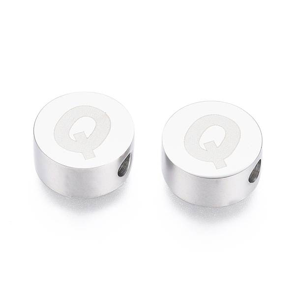 

PandaHall 304 Stainless Steel Beads, Flat Round with Letter, Letter.Q, 10x4.5mm, Hole: 2mm 304 Stainless Steel Letter Q
