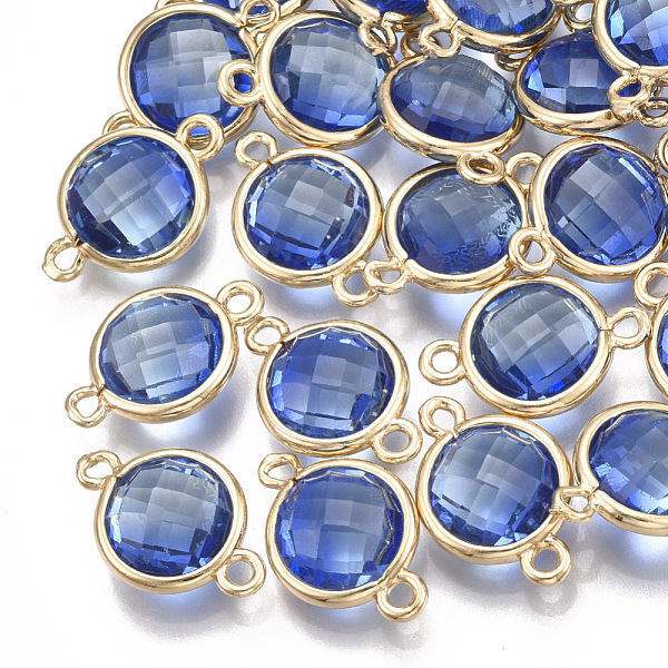 

PandaHall Glass Links connectors, with Brass Findings, Faceted, Flat Round, Golden, Blue, 17.5x11.5x5mm, Hole: 1.5mm Glass Flat Round Blue