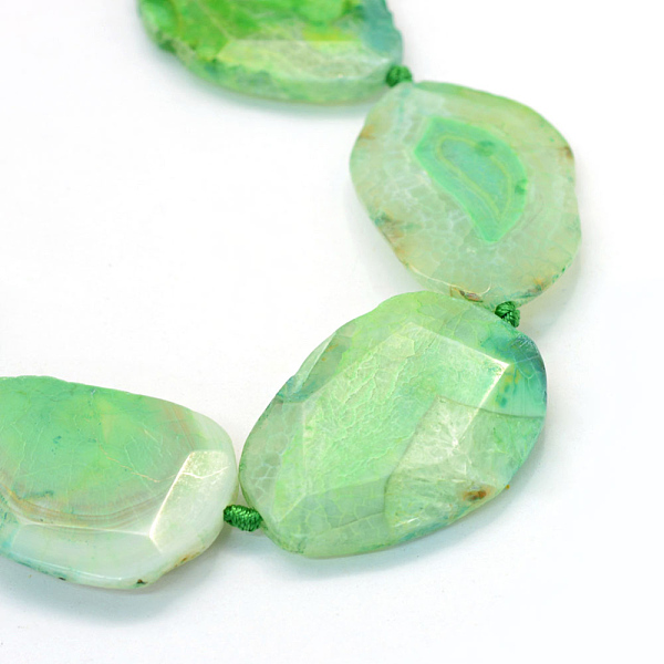 

PandaHall Faceted Nuggets Dyed Natural Dragon Veins Agate Beads Strands, Agate Slices, Pale Green, 40~55x29~40x7~10mm, Hole: 3mm, about...