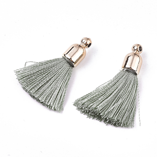 

PandaHall Polyester Tassel Pendant Decorations, with CCB Plastic Findings, Light Gold, Dark Sea Green, 25~30x6mm, Hole: 1.5mm Polyester...